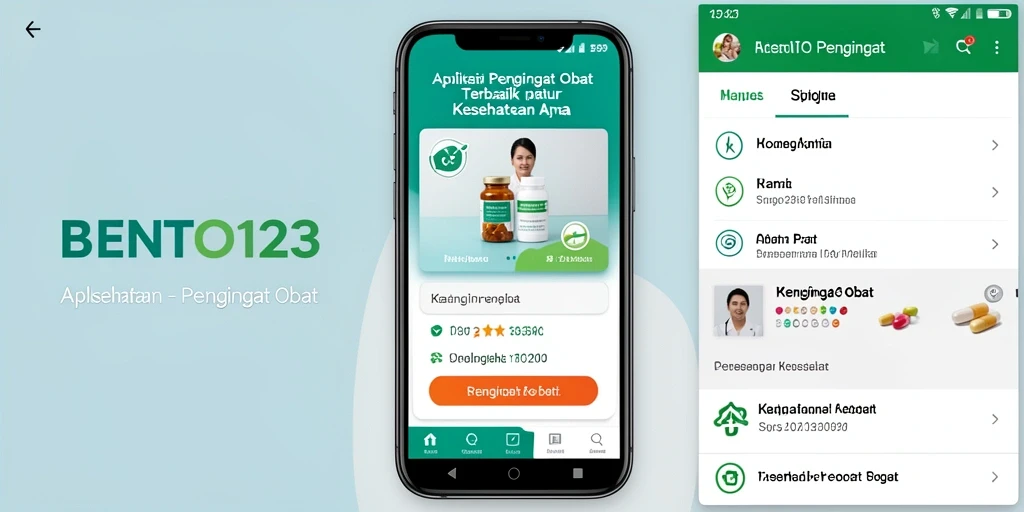 Tampilan antarmuka aplikasi BENTO123 untuk pengingat obat yang intuitif.