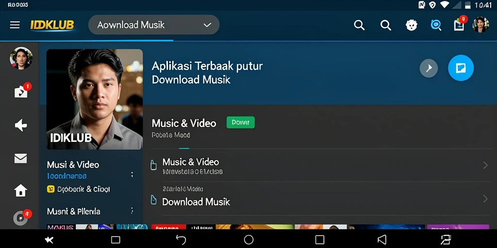 Antarmuka pengguna IDKLUB untuk download musik yang mudah dan efisien.
