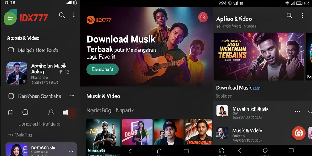 Antarmuka aplikasi IDX777 saat mengunduh lagu dengan fitur mudah digunakan.
