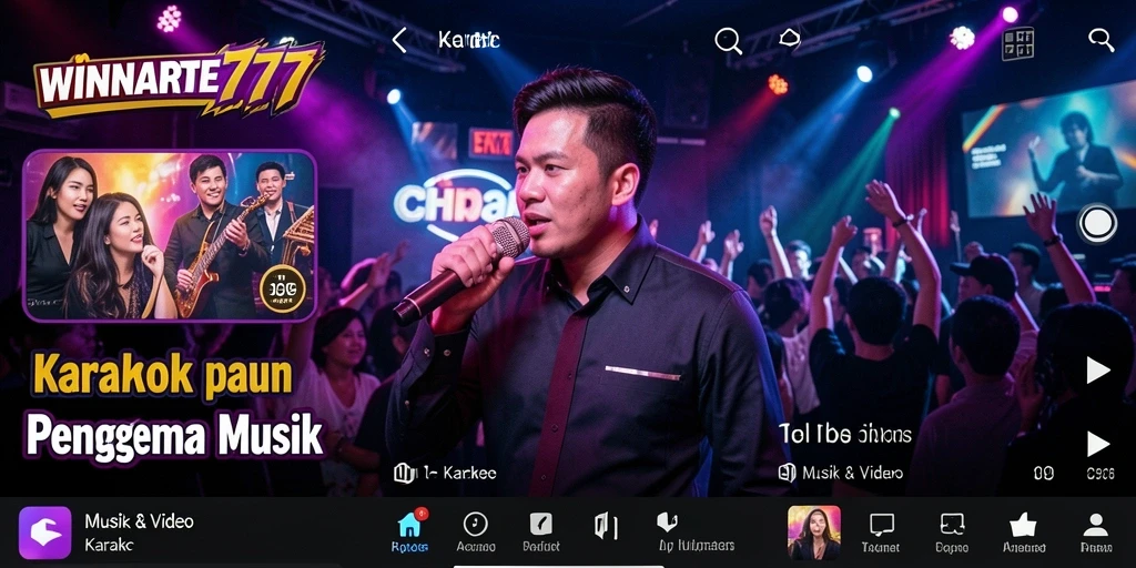 Tampilan antarmuka WINRATE777 saat bernyanyi dengan fitur karaoke.