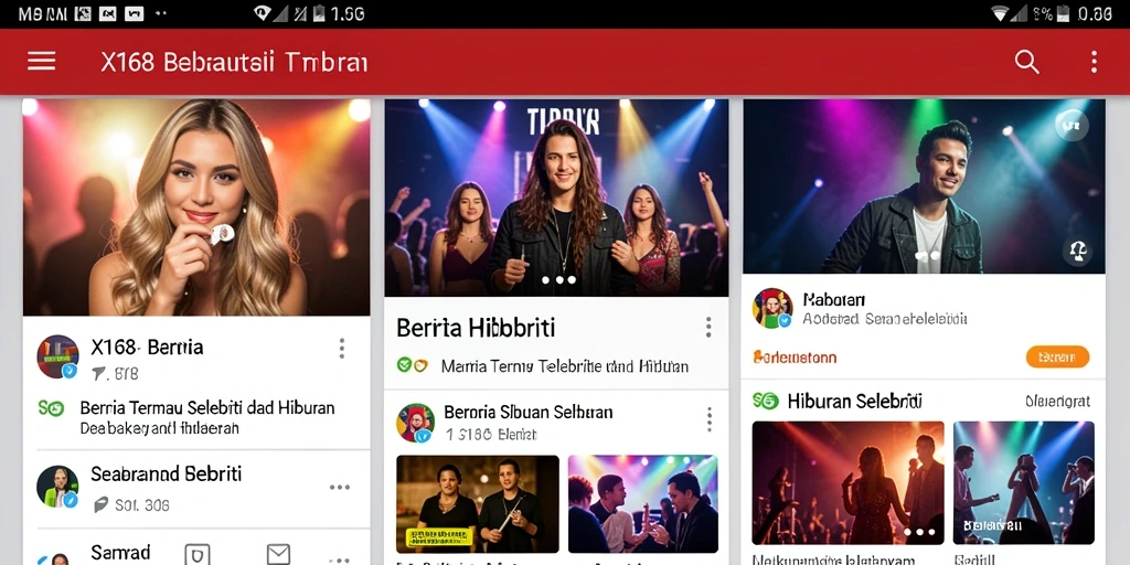 Tampilan antarmuka utama aplikasi X168 untuk berita selebriti.